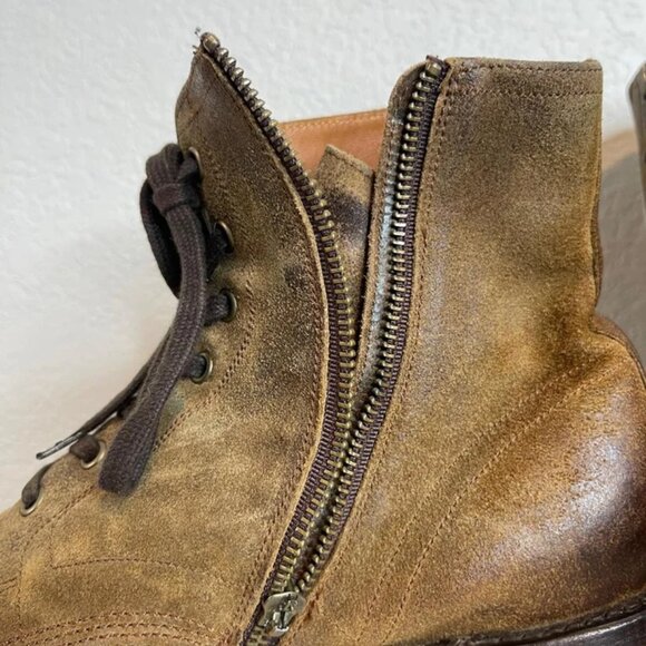 Frye Bowery Brown Leather Ankle Combat Boots Side Zip Lace up Men's Size 12 D - Picture 9 of 12